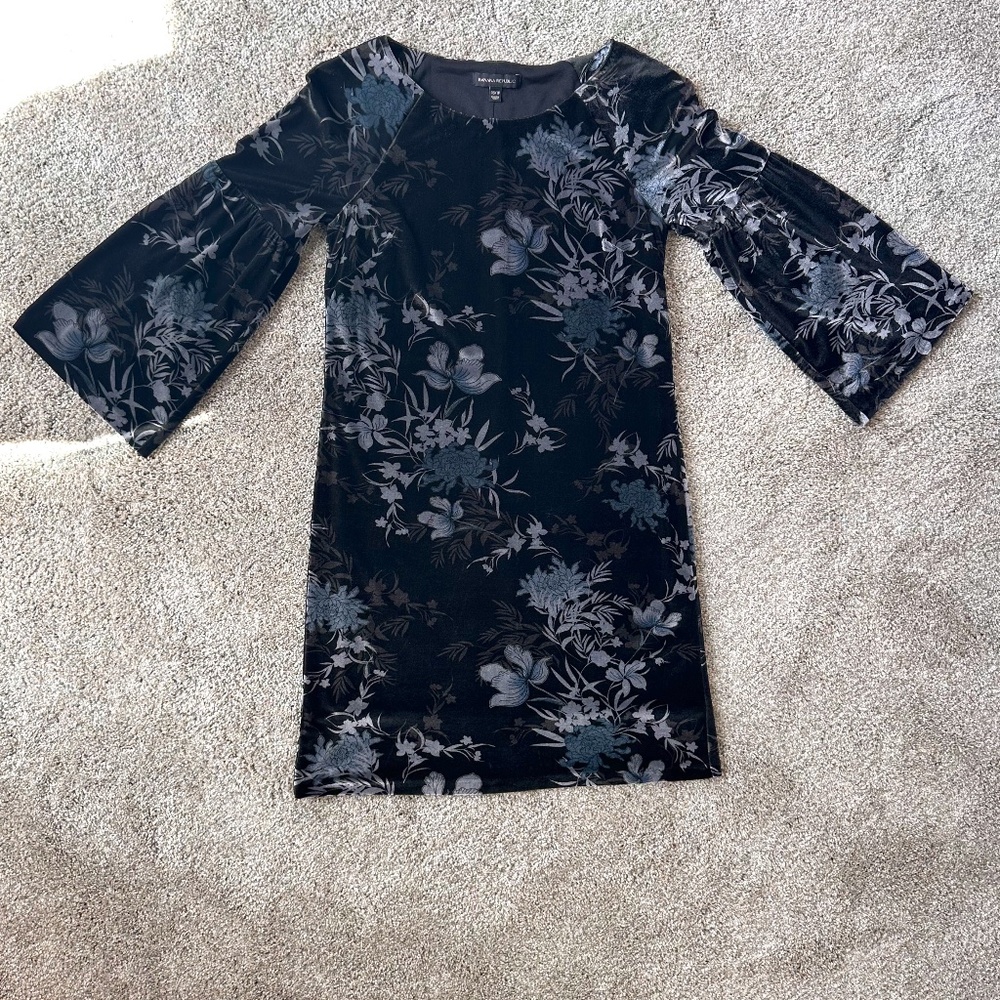 Banana Republic Velvet Velour Stretch Bell Sleeve Dress Floral sz XS